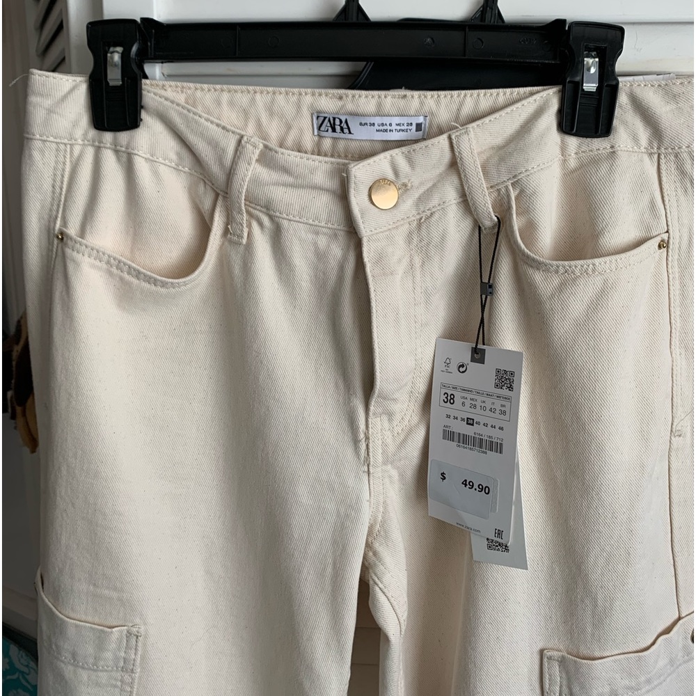 Cream color Straight Cargo Jeans
